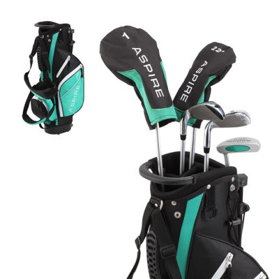 Aspire Junior Plus Kids Golf Clubs Boys & Girls Right-Handed Golf Set with Lightweight Stand Bag, Graphite Shafts & Aircraft-Grade Aluminum Clubs - Green Ages 7-8