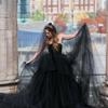Black Lace Veil Wedding Cathedral Wedding Bride Halloween Gothic Costume Veil (Black long) view 2