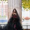Black Lace Veil Wedding Cathedral Wedding Bride Halloween Gothic Costume Veil (Black long) view 3
