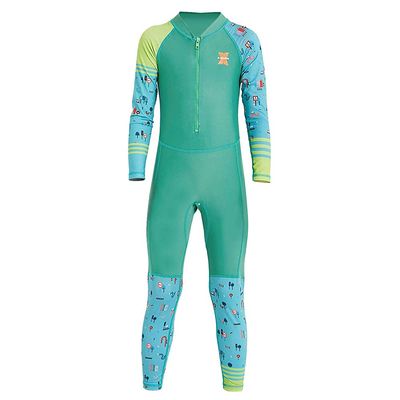 Girls Color Block One Piece Swimsuit Kids Long Sleeve Rash Guard Sunsuit Zipper Swimwear Diving Wetsuit Mock Neck Full Jumpsuit Surfing Beachwear Bathing Suit with UPF 50+ Sun Protection Green 7-8T