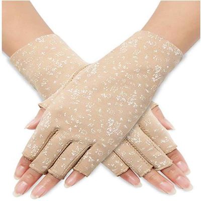 Women's Summer Fingerless Driving Gloves Cotton UV Sun Protection Gloves for Cycling Motorcycle Camping, Non Skid Palm (Khaki)