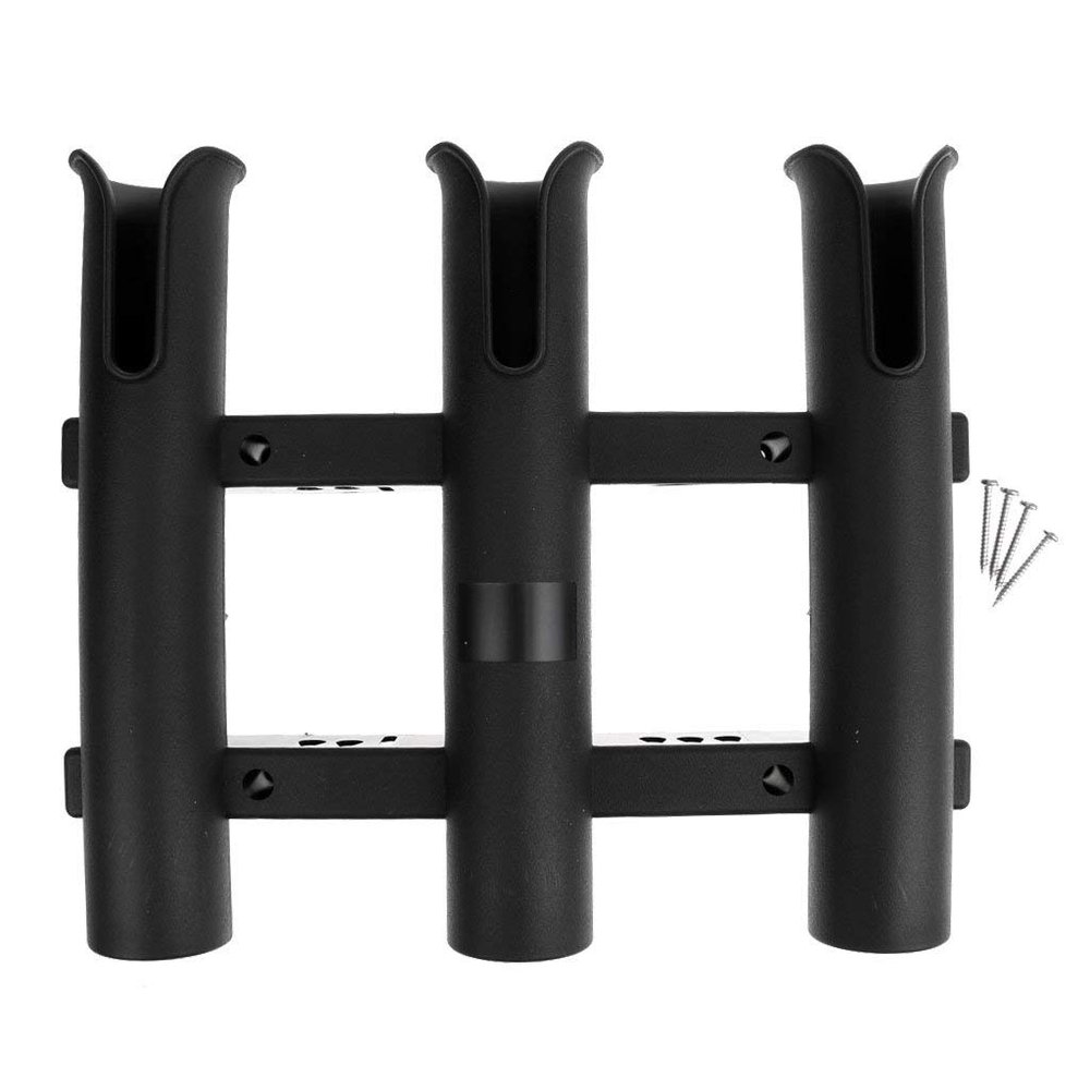 FHelectronic 3 Hole Fishing Rod Holder with 4Pieces Mounting Screws fit for Vertically Mounted Yacht or Boat (Black)