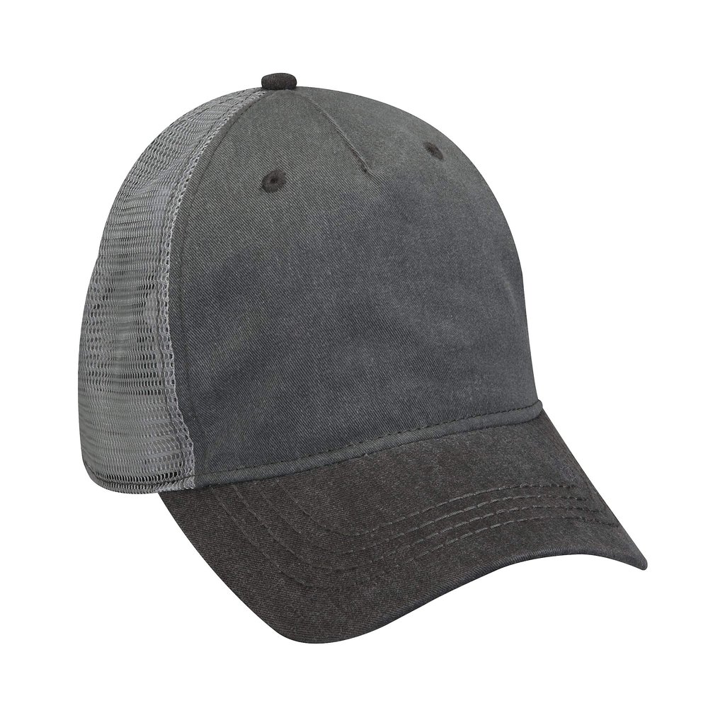 Adams Pigment-Dyed Twill & Mesh 5 Panel Trucker Cap OS CHRCL/ BLK/ GRY