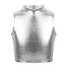 dPois Kids Girls' Shiny Metallic Sleeveless Crop Tank Tops Ballet Dance Sports Workout Stretchy Active Wear Silver 12 Years view 1