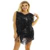 ACSUSS Women Shiny Sequins Ballroom Latin Dance Dress Salsa Tango Cha Cha Costumes Dress Black Large view 3