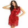 iiniim Women's Flapper Dress V Neck 1920s Shiny Sequins Fringe Tassels Latin Ballroom Dance Costume Red X-Large view 1