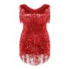 iiniim Women's Flapper Dress V Neck 1920s Shiny Sequins Fringe Tassels Latin Ballroom Dance Costume Red X-Large view 4