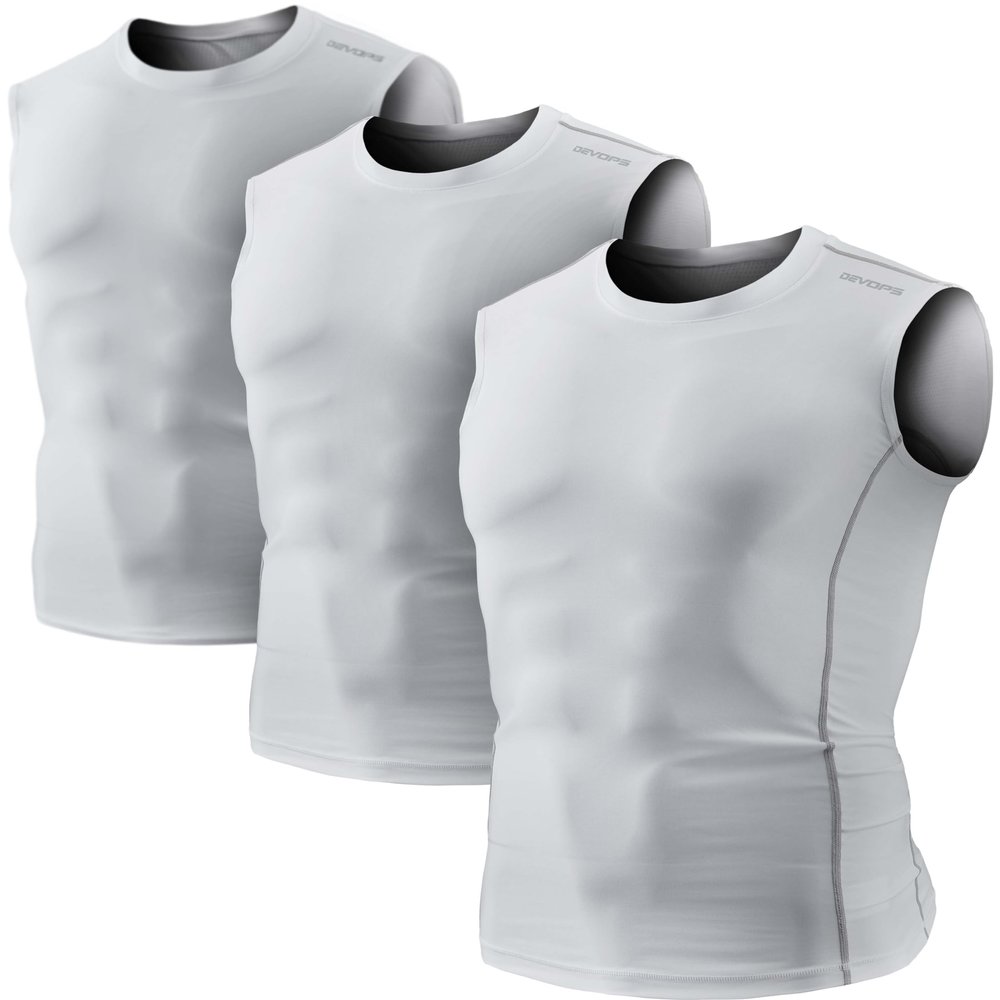 DEVOPS 3 Pack Men's Athletic Compression Mesh Sleeveless Shirts (Large, White/White/White)