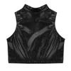 dPois Kids Girls' Shiny Metallic Sleeveless Crop Tank Tops Ballet Dance Sports Workout Stretchy Active Wear Black 10 Years view 4
