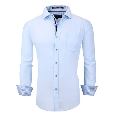 Alex Vando Mens Rayon Dress Shirts Wrinkle Free Regular Fit Stretch Button Down Shirt,Blue,S