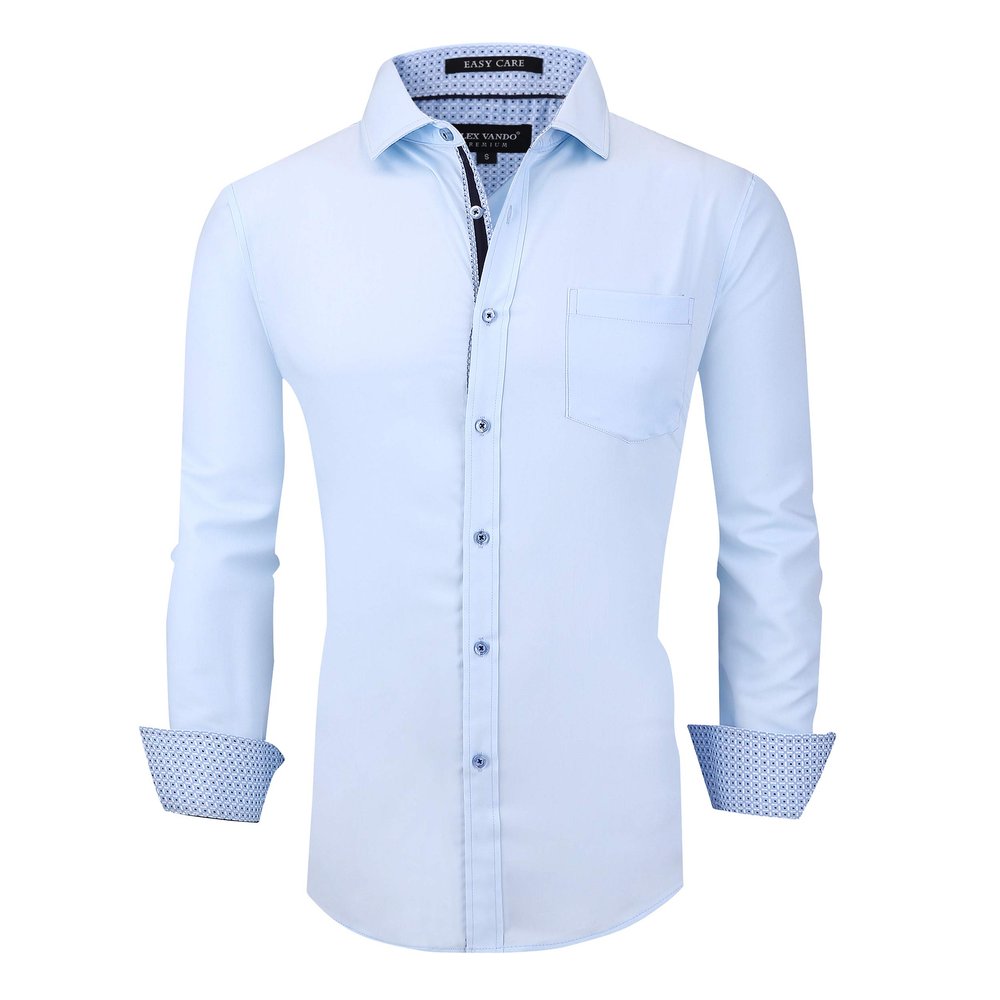Alex Vando Mens Rayon Dress Shirts Wrinkle Free Regular Fit Stretch Button Down Shirt,Blue,S