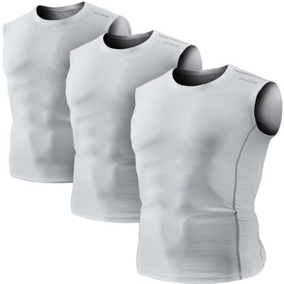 DEVOPS 3 Pack Men's Athletic Compression Mesh Sleeveless Shirts (Medium, White/White/White)