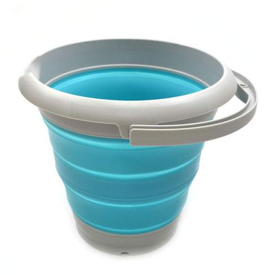 SAMMART 5L / 1.32 Gallon Collapsible Plastic Bucket - Foldable Round Tub - Portable Fishing Water Pail - Space Saving Outdoor Waterpot (5L Round, Grey/Bright Blue)