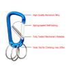 Carabiner Clip Keychain Aluminum Alloy D Shape Multifunction Clip Hook with 3 Key Rings for Outdoor Backpack Blue 6 Pack view 3