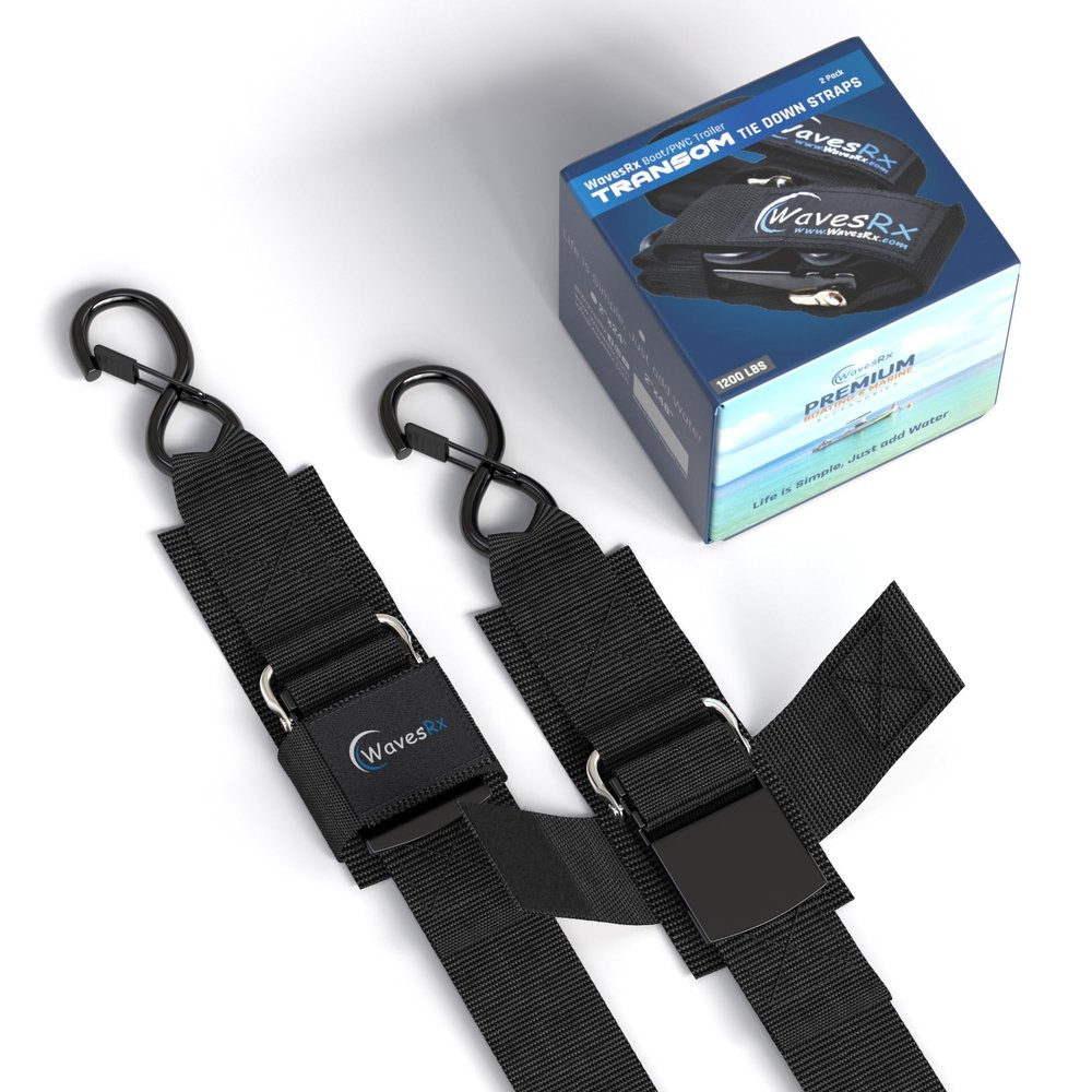 Pontoon & Boat Trailer Transom Straps (2PK) - 48" Tie Down Adjustable Boat Strap for Trailer - Outperforms Ratchet & Retractable Tie-Down Strap - Transom Tiedowns for Secure Transportation