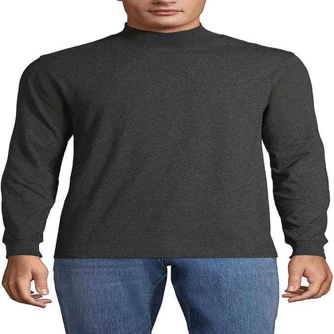 Lands' End Mens Long Sleeve Super-T Mockneck Dark Charcoal Heather Tall X-Large