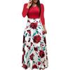 Clopon Women's Long Dress, Floral Print Maxi Dresses for Ladies Winter Long Sleeve Dress (S, Red)