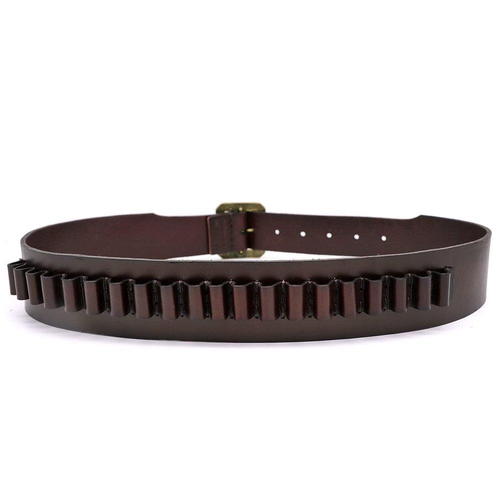 TOURBON Adjustable Vintage Leather .38 .357 Caliber Handgun Bandolier Cartridge Belt