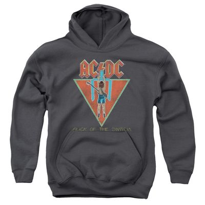 ACDC Flick of The Switch Unisex Youth Pull-Over Hoodie for Boys and Girls, Medium Charcoal