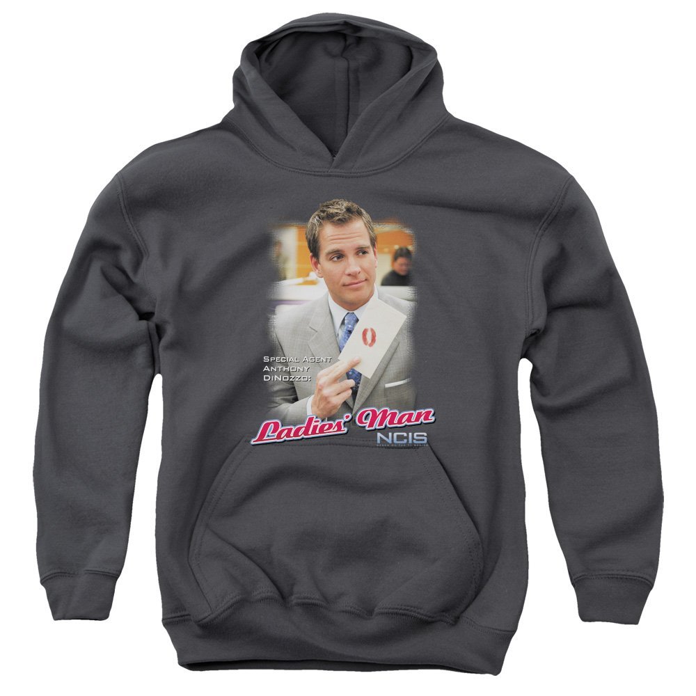 Trevco NCIS Ladies Man Unisex Youth Pull-Over Hoodie for Boys and Girls, Medium Charcoal