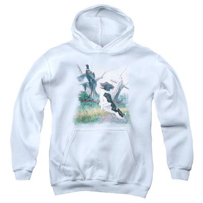 Trevco Wildlife Springer with Pheasant Unisex Youth Pull-Over Hoodie for Boys and Girls, X-Large White