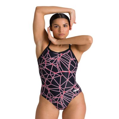 arena Carbonics Pro Light Drop Back Maxlife One Piece Swimsuit, Black - Red, 22