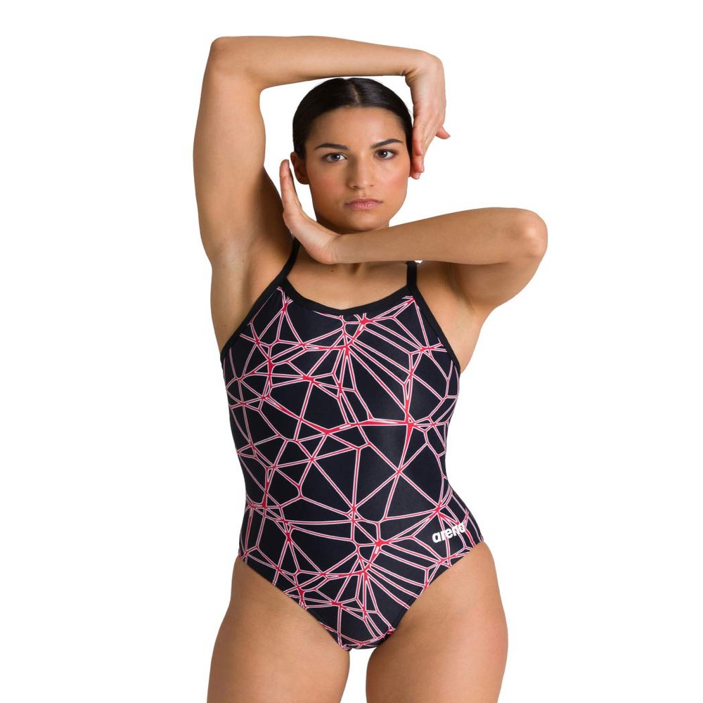 arena Carbonics Pro Light Drop Back Maxlife One Piece Swimsuit, Black - Red, 22