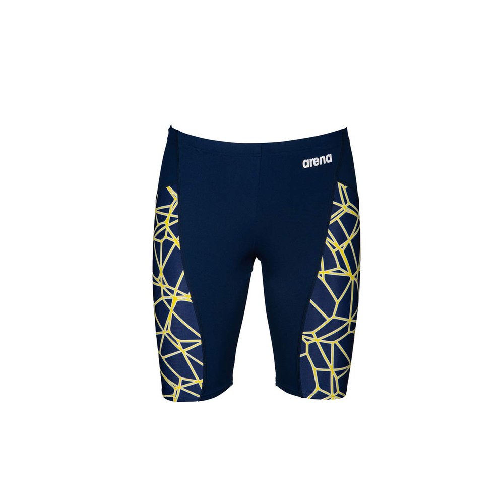ARENA Men's Team Color Print Jammer Athletic Training Swimsuit Bathing Suit, MaxLife Chlorine Resistant Fabric, Carbonics Pro Navy/Yellow, 20