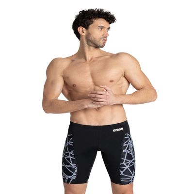 ARENA Men's Team Color Print Jammer Athletic Training Swimsuit Bathing Suit, MaxLife Chlorine Resistant Fabric, Carbonics Pro Black/Gray, 20