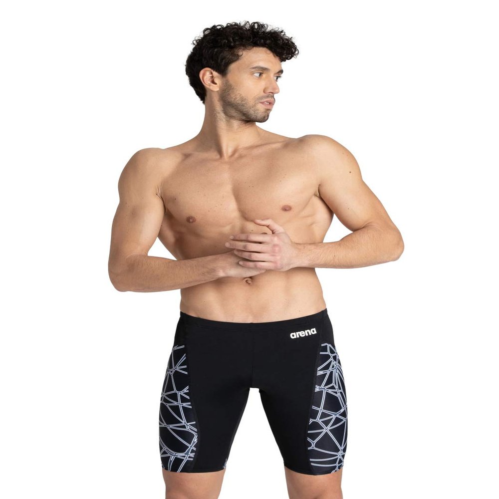 ARENA Men's Team Color Print Jammer Athletic Training Swimsuit Bathing Suit, MaxLife Chlorine Resistant Fabric, Carbonics Pro Black/Gray, 20