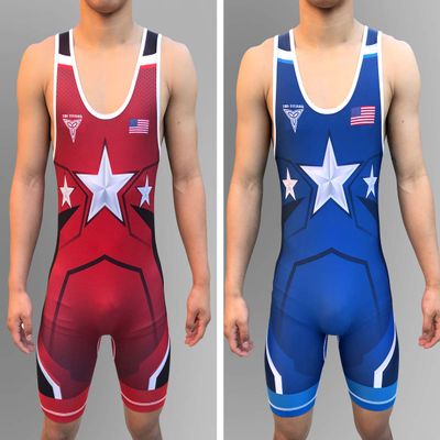 TRI-TITANS American Armor Reversible UWW Wrestling Singlet (Adult XL: 185lbs-200lbs)