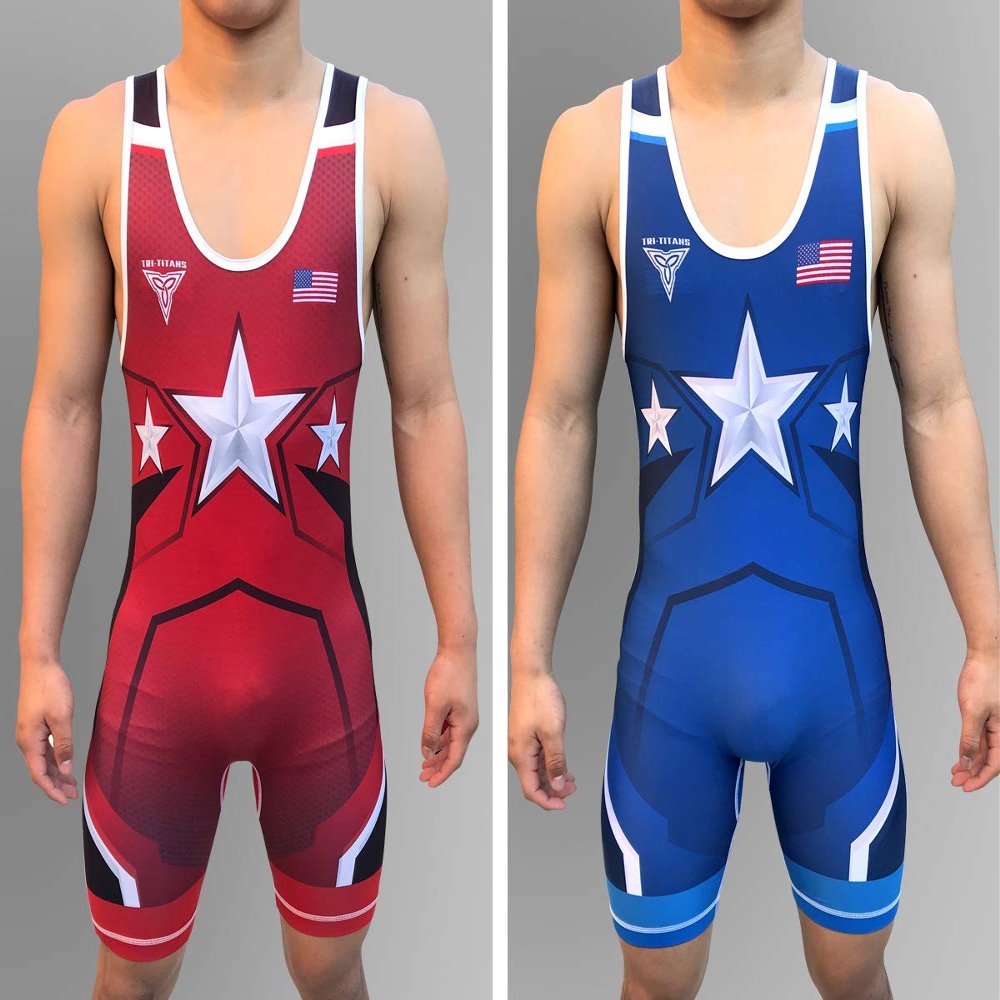 TRI-TITANS American Armor Reversible UWW Wrestling Singlet (Adult XL: 185lbs-200lbs)