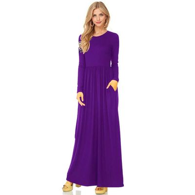 Clopon Women's Long Sleeve Dress with Pockets Solid Color Long Maxi Dresses for Ladies Casual Dress
