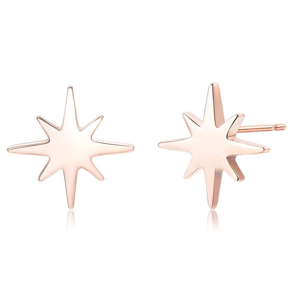 18K Gold Plated Sterling Silver North Star Stud Earrings Gold Earrings