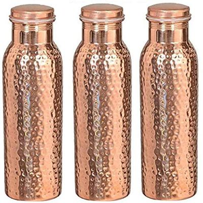 Copper Botlle 1000 ml Bottle (Pack of 3, Copper)
