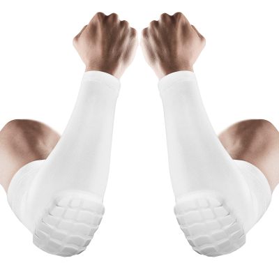 AceList 2PCS Elbow Pads with Padded Compression Shield Shape Arm Sleeves for Protection - Suitable for Basketball, Volleyball, Football, and More - Ideal for Adults, Youth, Girls, Men Women (White L)