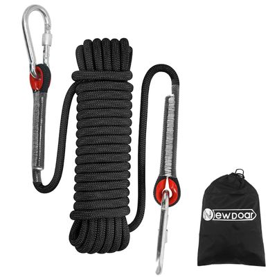 NewDoar Climbing Rope 8(5/16in),10mm (3/8in), High Strength Accessory Cord Rope with 2 Steel Hooks, for Outdoor Rescue Rappelling Rope Down Cliffs ledges Safety Escape Tow Strap Equipment(Black)