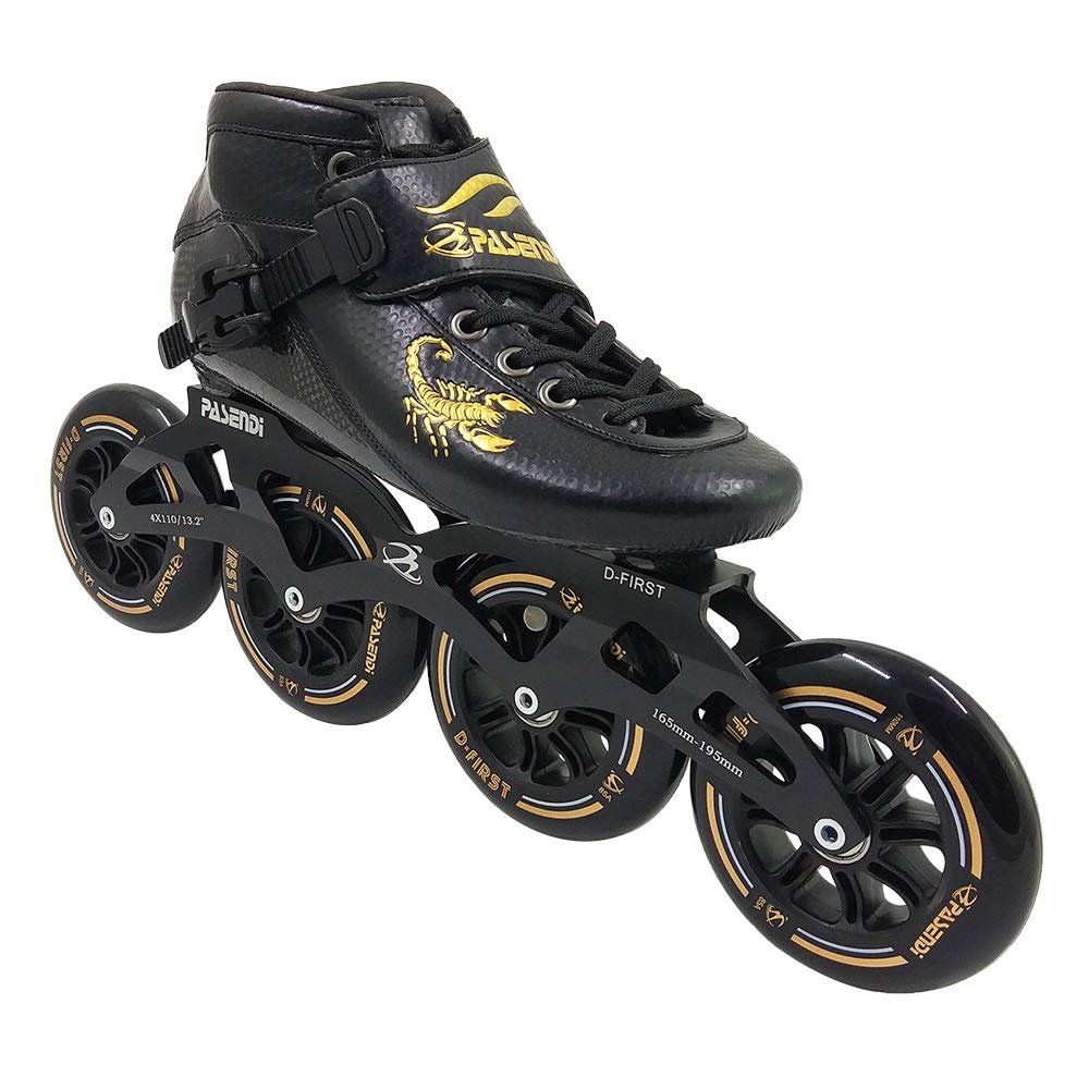 Professional Carbon Fiber Speed Skates Adult Men's and Women's Skates 4-Wheels Single-Row Speed Inline Skates Shoes Black Inline Skate Shoes (Black, US10/EU43)