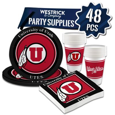 Utah Utes Party Supplies 48 Piece Officially Licensed University Set: 16 oz. Plastic Beverage Cups, 9" Paper Plates, Luncheon Napkins, Complete Party Supplies for 16 Guests by Westrick