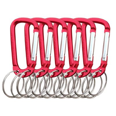 Carabiner Clip Keychain Aluminum Alloy D Shape Multifunction Clip Hook with 3 Key Rings for Outdoor Backpack Red 6 Pack