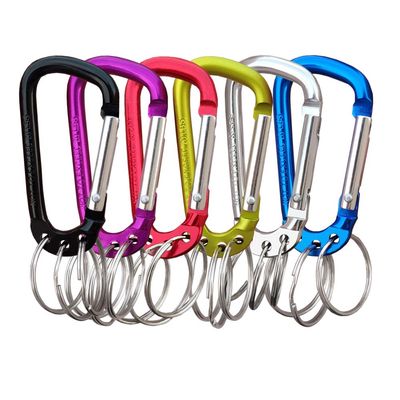 Carabiner Clip Keychain Aluminum Alloy D Shape Multifunction Clip Hook with 3 Key Rings for Outdoor Backpack Multi-Color 6 Pack