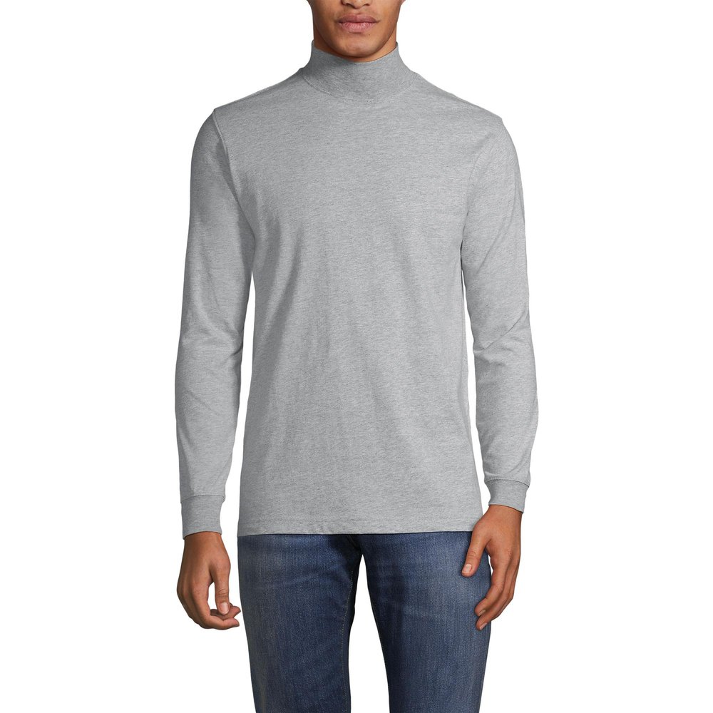 Lands' End Mens Long Sleeve Super-T Mockneck Gray Heather Tall Large