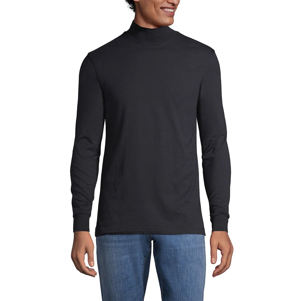 Lands' End Mens Long Sleeve Super-T Mockneck Black Regular Medium