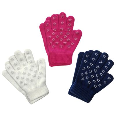 Evridwear Boys Girls Magic Stretch Gripper Gloves 3 Pair Pack Assortment, Kids One Size Winter Warm Gloves Children (3 Pairs Star Printing, 4-6Years)