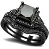 Black Onyx Princess Cut Anniversary Wedding Bridal Ring Set (Black, 10.5) view 1