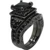 Black Onyx Princess Cut Anniversary Wedding Bridal Ring Set (Black, 10.5) view 2