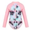 winying Kids Girls One Piece Long Sleeves Palm Trees Printed Swimsuit UV Protection Rash Guard Pink 4 view 1