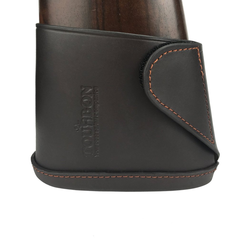 TOURBON Hunting Shooting Genuine Leather Recoil Sleeve Slip On Shotgun Shoulder Recoil Pad (Hook-&-loop Fastener Pad - Large)
