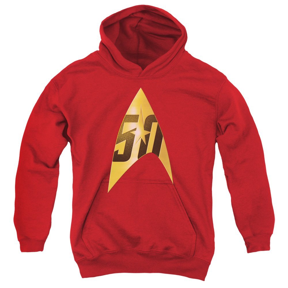 Star Trek 50Th Anniversary Delta Unisex Youth Pull-Over Hoodie for Boys and Girls, Small Red