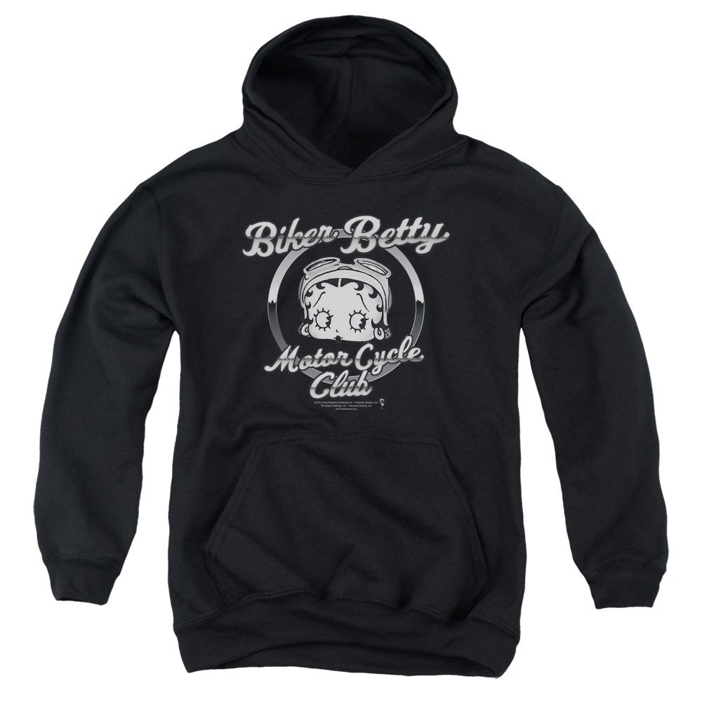 Betty Boop Chromed Logo Unisex Youth Pull-Over Hoodie for Boys and Girls, X-Large Black